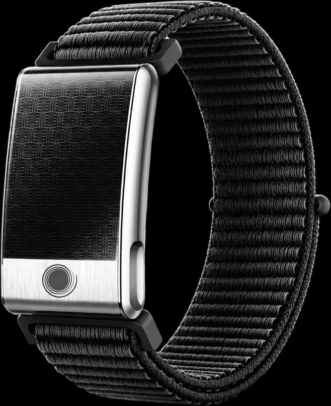 Plondo Band, black woven strap with a silver frame