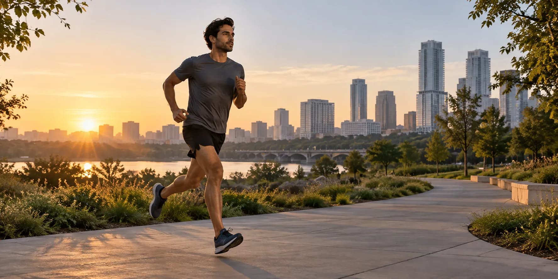 Person running outdoors at dawn