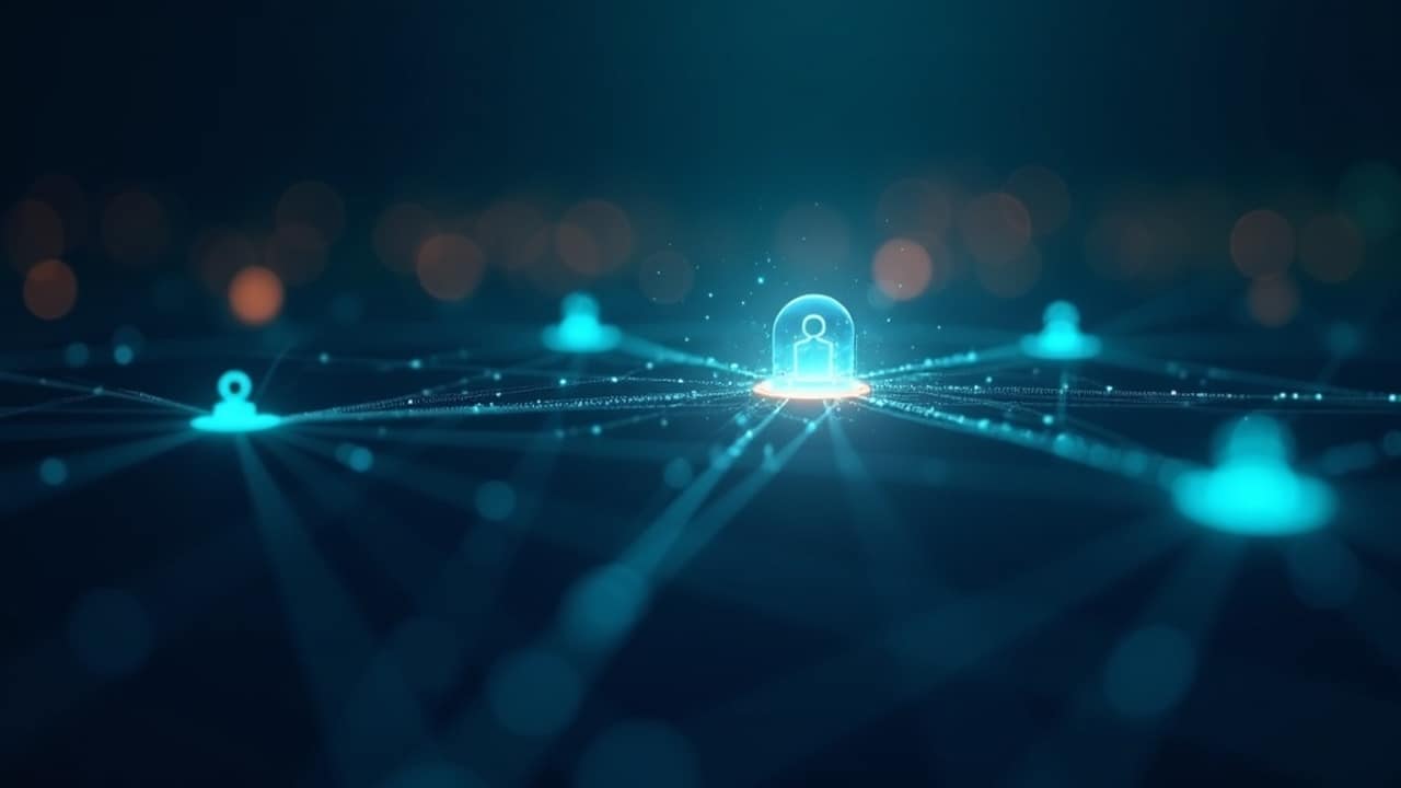 Abstract illustration of a distributor network connected through a central AI powered CRM hub