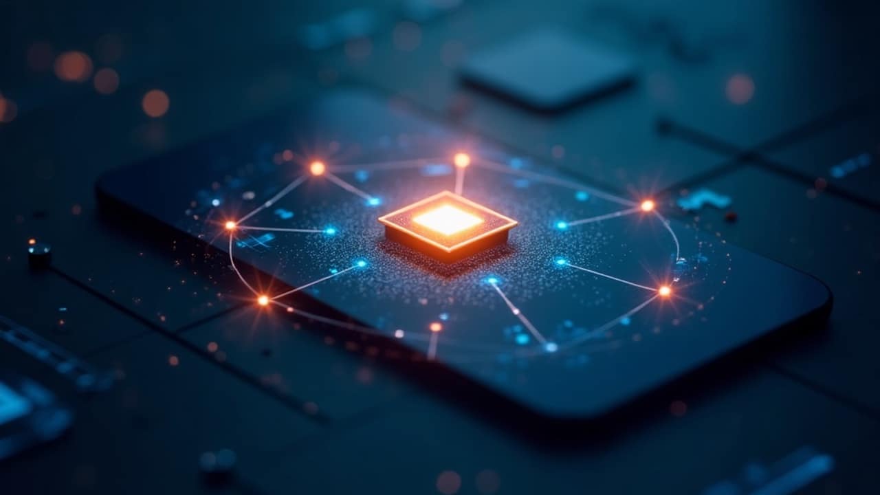 Abstract illustration of a small distributor network hub with a few connected nodes representing a new direct selling company