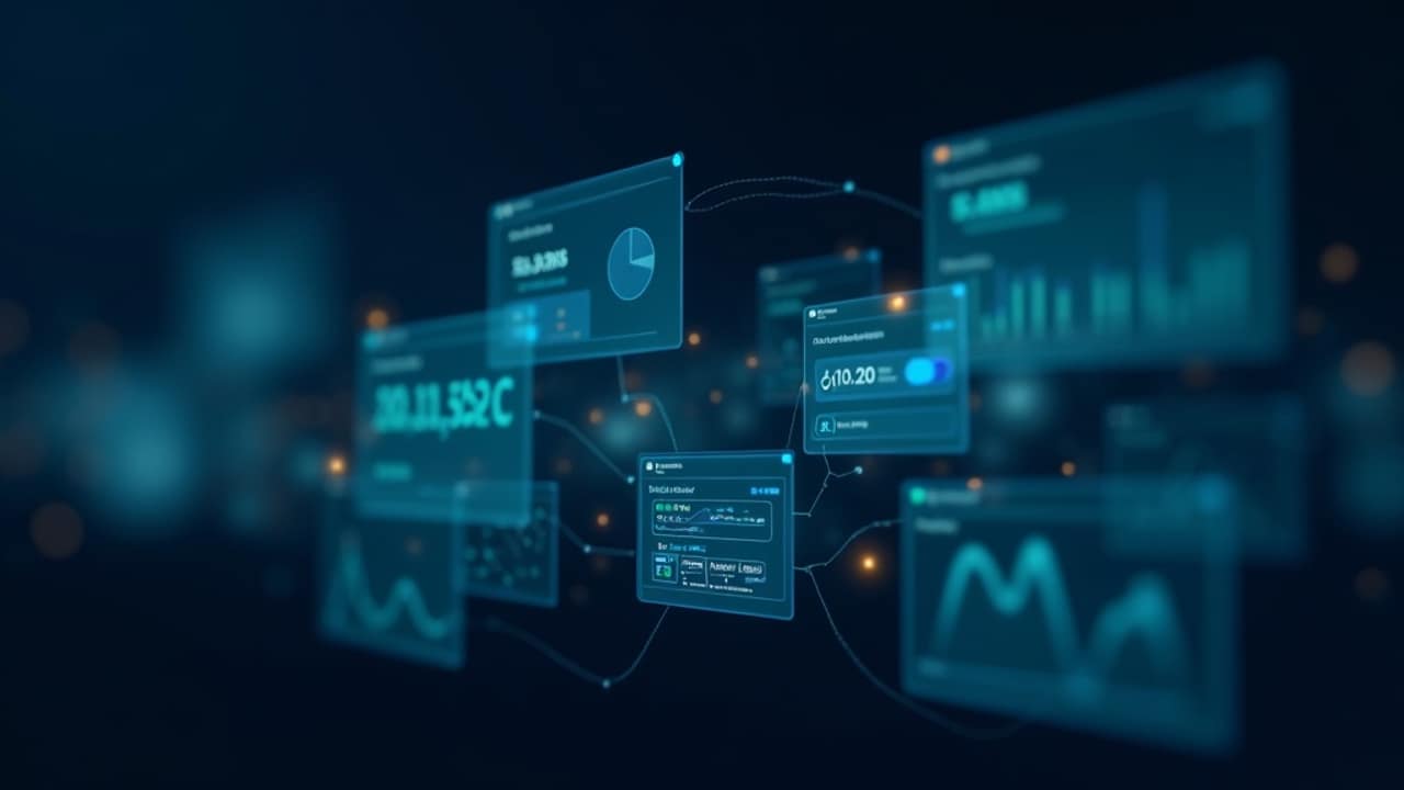 Abstract illustration of payment flows and commission payout streams moving through an operations dashboard