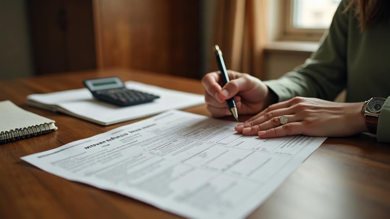 Person reviewing a printed income disclosure statement and charts at a home desk
