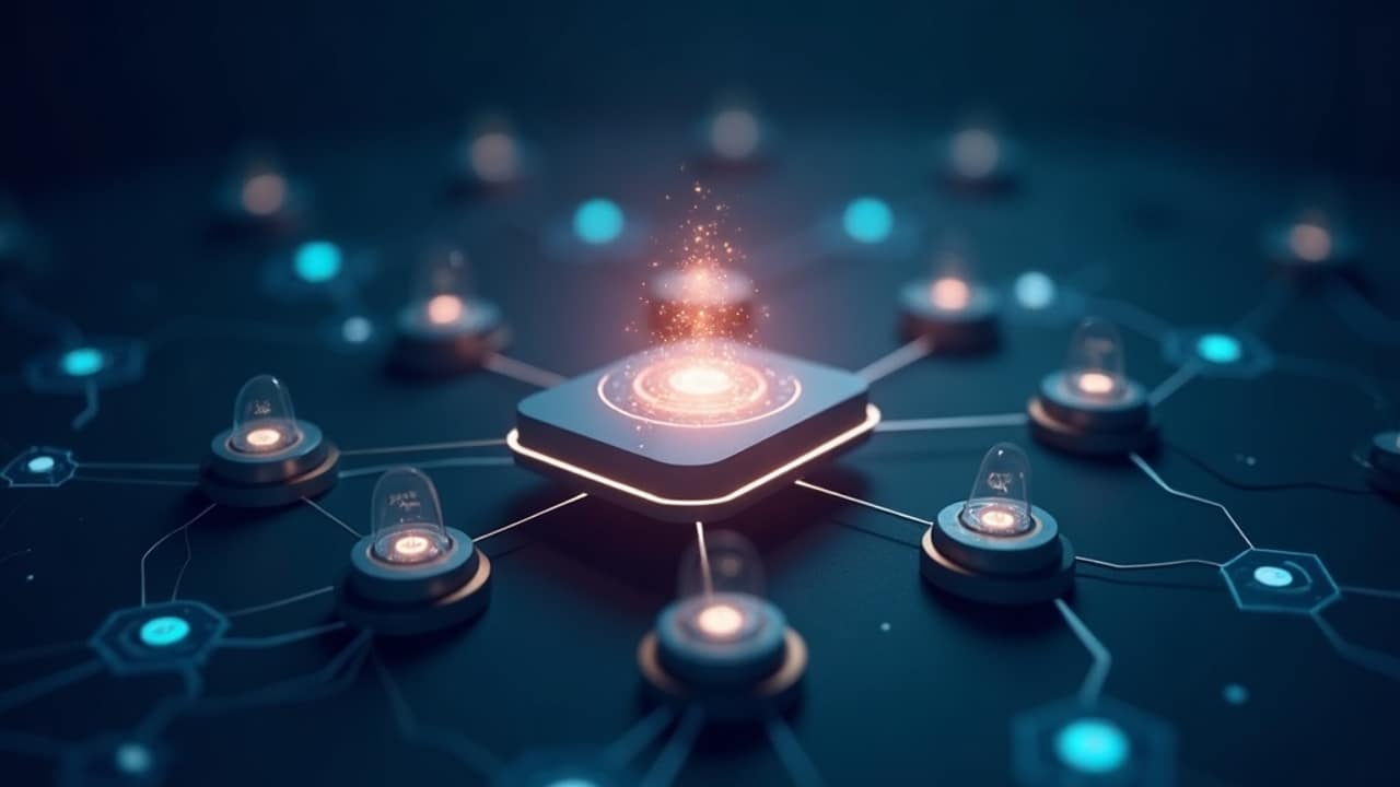Abstract illustration of a branching distributor network tree with connected nodes and tiers