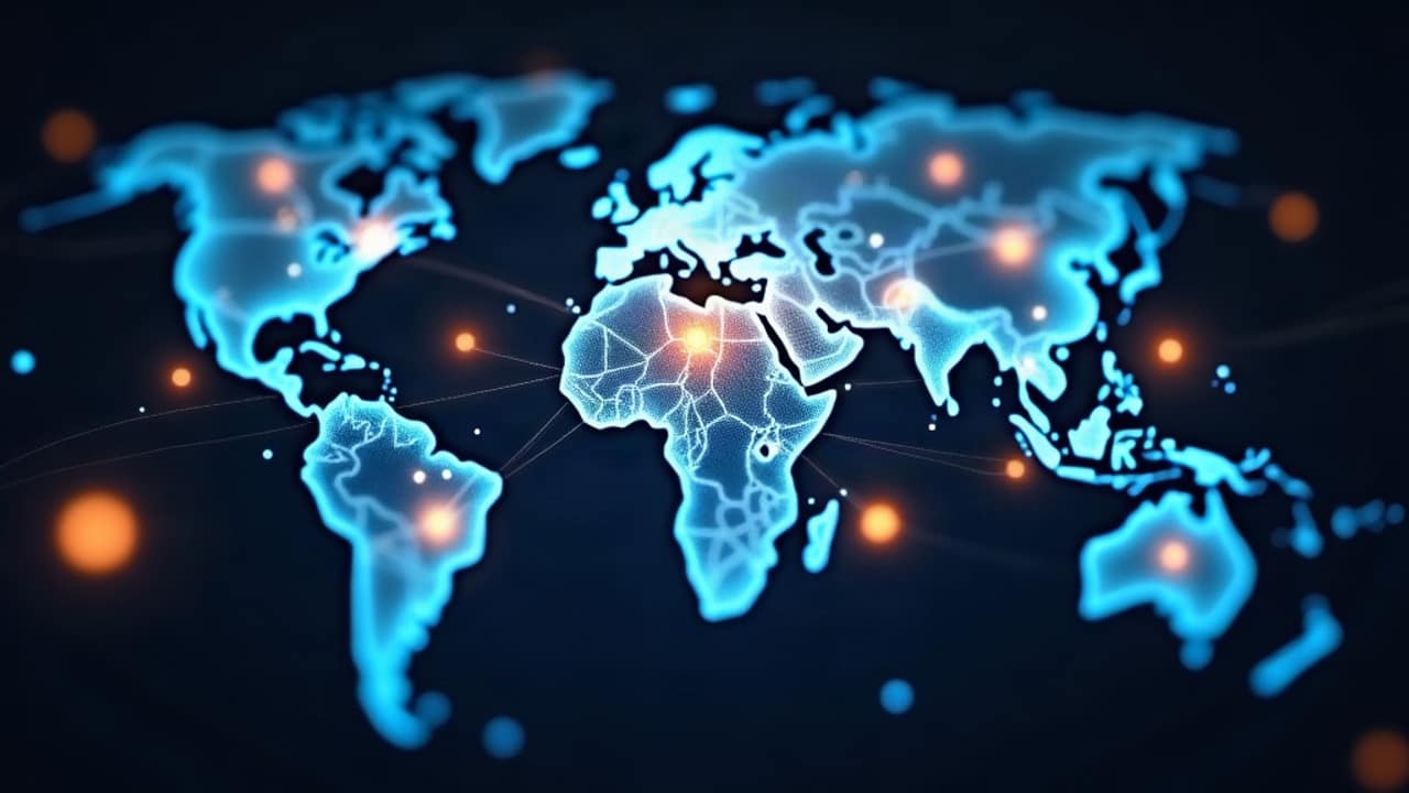 Operations dashboard showing commission flows branching into multiple regional currency panels