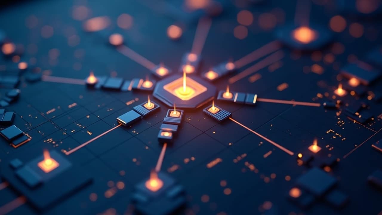 Abstract illustration of a circular gathering of connected icons representing a virtual sales party