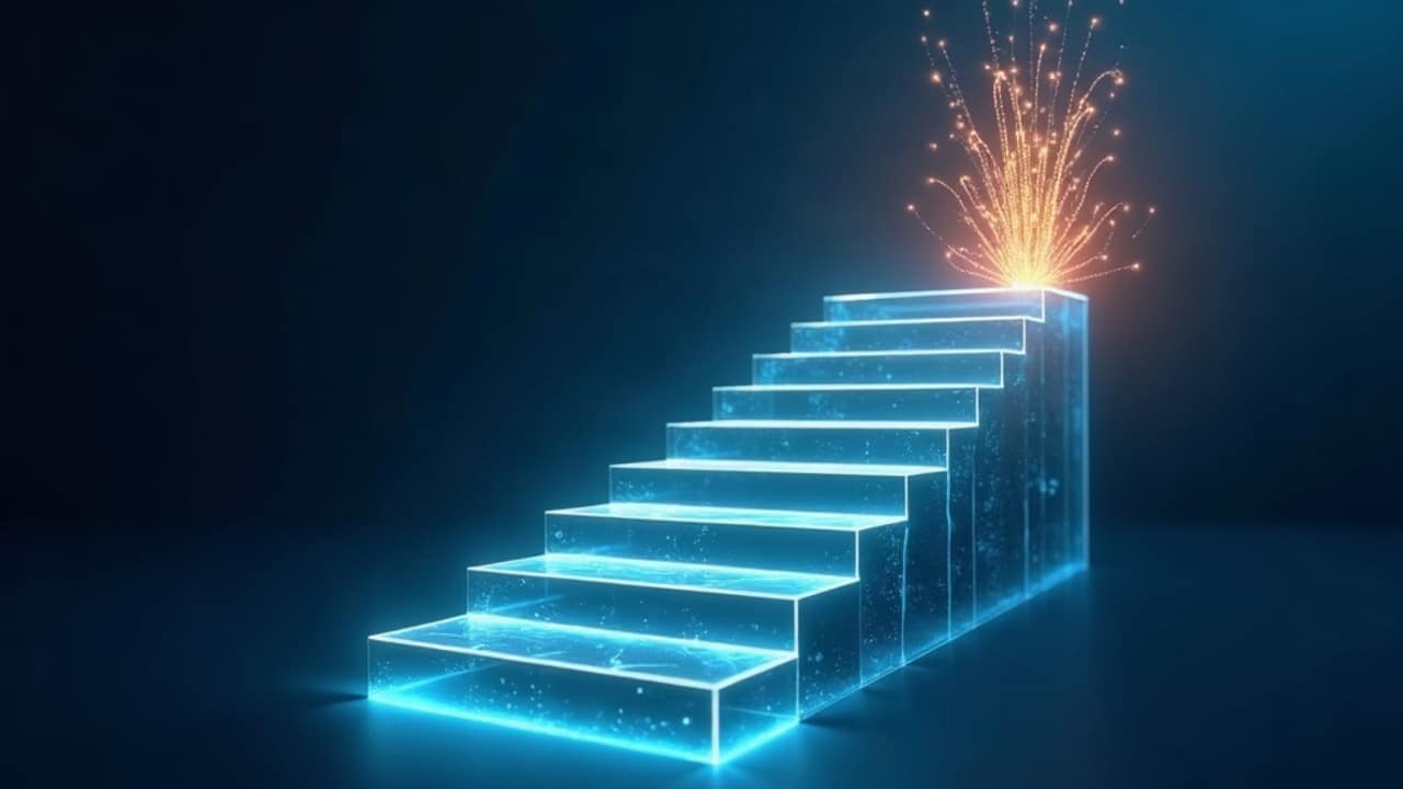 Abstract illustration of stacked payout tiers rising like steps with one tier branching off into its own separate track
