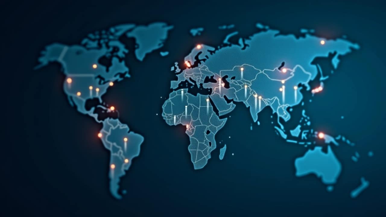 A world map overlaid with charts and icons representing global direct selling sales, salesforce size, and top markets