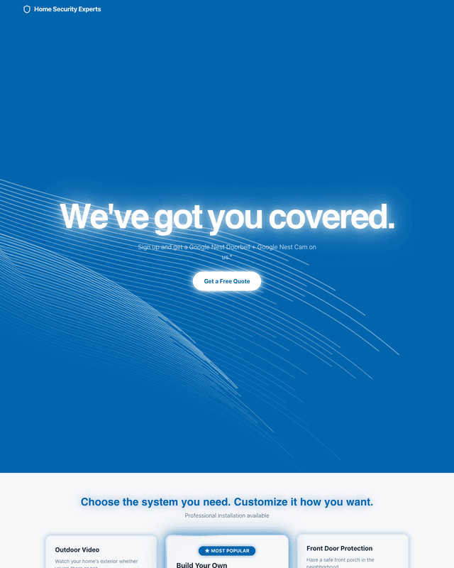 Home security quote funnel with free-quote call to action