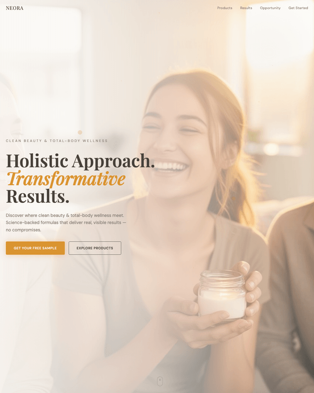 Clean-beauty and wellness funnel with a free-sample hero