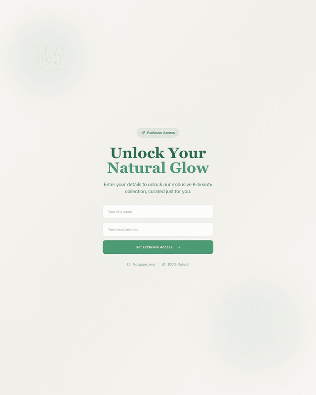 Korean luxury skincare funnel with an exclusive-access opt-in form