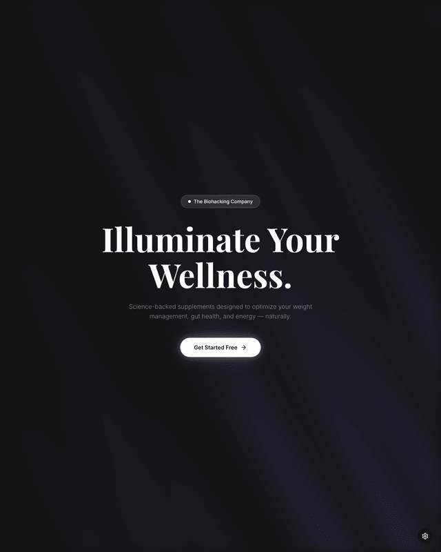 Dark biohacking supplement funnel with a get-started hero